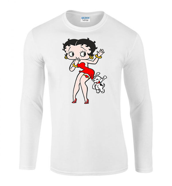Betty Boop Fehér Férfi Hosszú Ujjú Póló