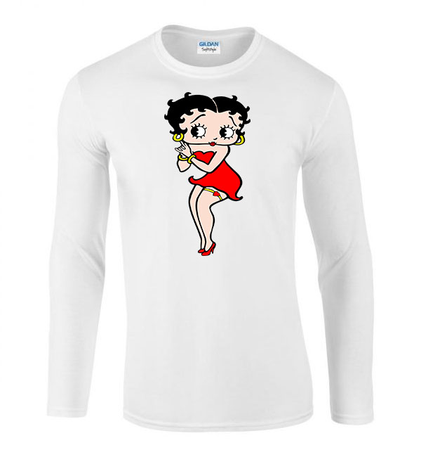 Betty Boop Fehér Férfi Hosszú Ujjú Póló