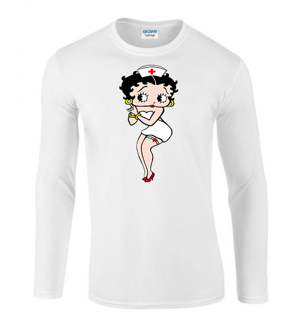 Betty Boop Fehér Férfi Hosszú Ujjú Póló