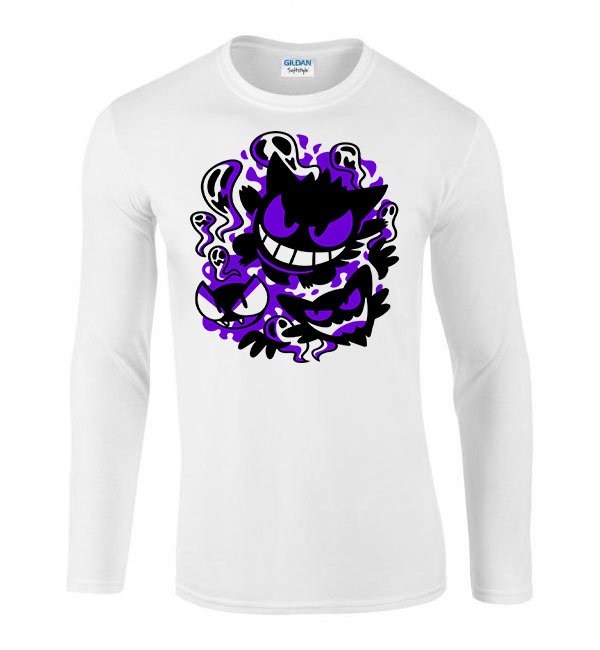 pokemon gastly gengar Fehér Férfi Hosszú Ujjú Póló