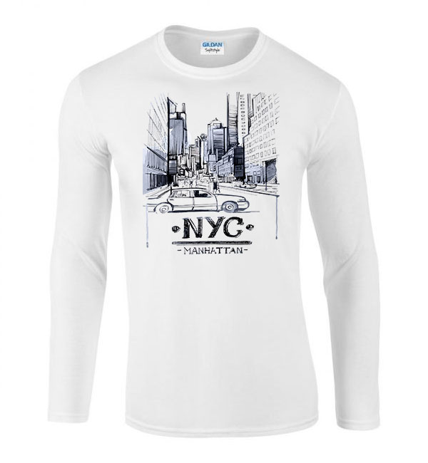 new york manhattan Fehér Férfi Hosszú Ujjú Póló