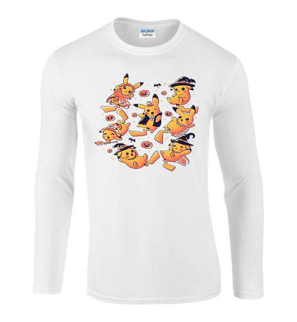 halloween pikachu Fehér Férfi Hosszú Ujjú Póló