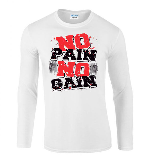 kondi kondizás no pain no gain kondis Fehér Férfi Hosszú Ujjú Póló