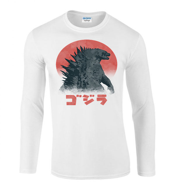 godzilla Fehér Férfi Hosszú Ujjú Póló