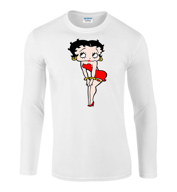betty boop Fehér Férfi Hosszú Ujjú Póló
