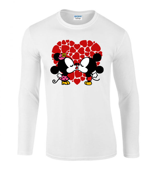 Mickey És Minnie Egér Love Fehér Férfi Hosszú Ujjú Póló