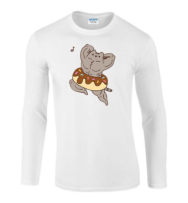 Izmos Pusheen Macska Macskás Fehér Férfi Hosszú Ujjú Póló