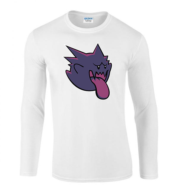 Mario Gengar Pokemon Fehér Férfi Hosszú Ujjú Póló