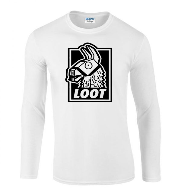 Fortnite loot láma Fehér Férfi Hosszú Ujjú Póló