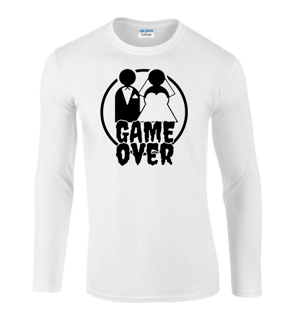 game over legénybúcsú humor Fehér Férfi Hosszú Ujjú Póló