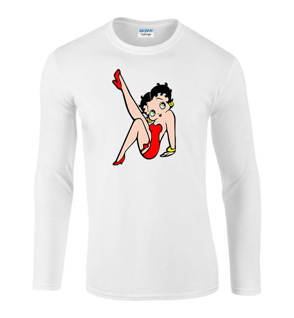 Betty Boop Fehér Férfi Hosszú Ujjú Póló