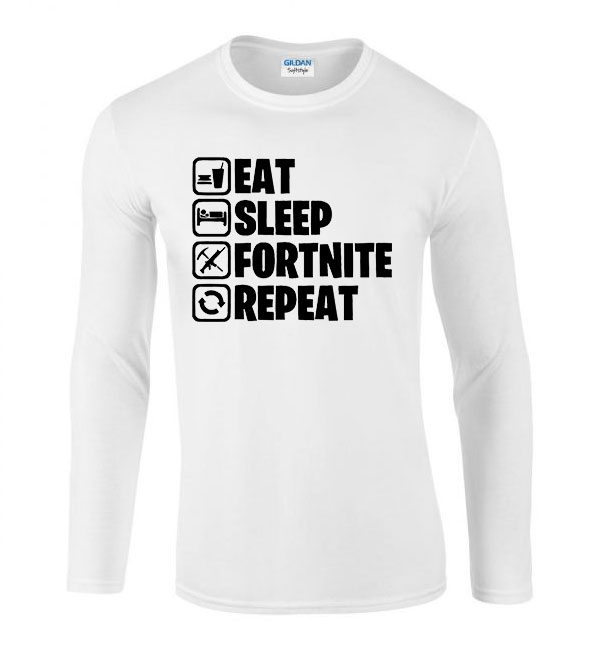 eat sleep fortnite repeat Fehér Férfi Hosszú Ujjú Póló
