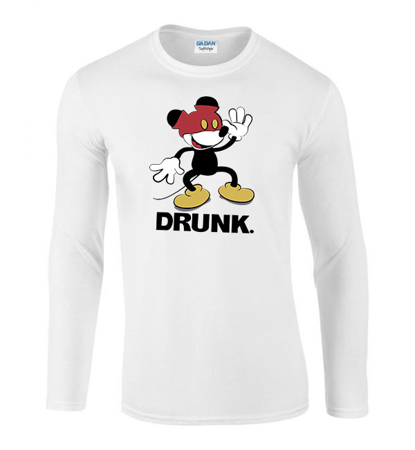mickey egér részeg Fehér Férfi Hosszú Ujjú Póló