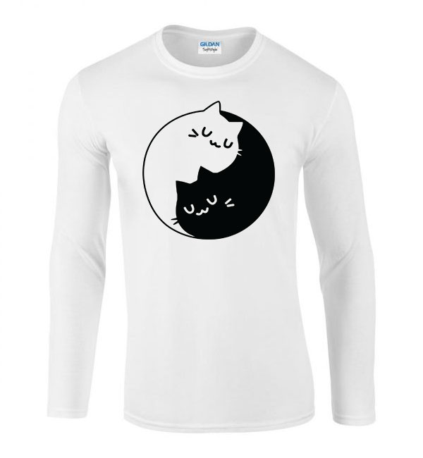 yin yang cica macska macskás macskák Fehér Férfi Hosszú Ujjú Póló