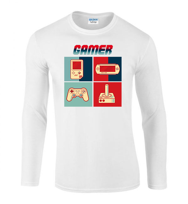 Gamer joystick gameboy Fehér Férfi Hosszú Ujjú Póló
