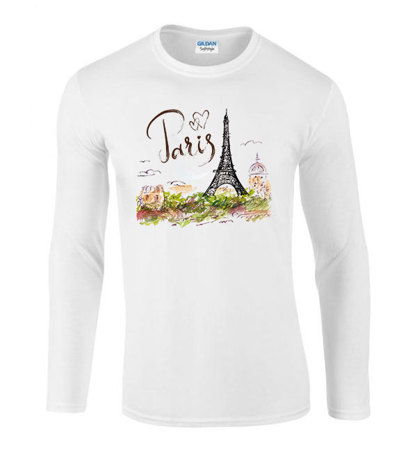 párizs paris eiffel torony Fehér Férfi Hosszú Ujjú Póló