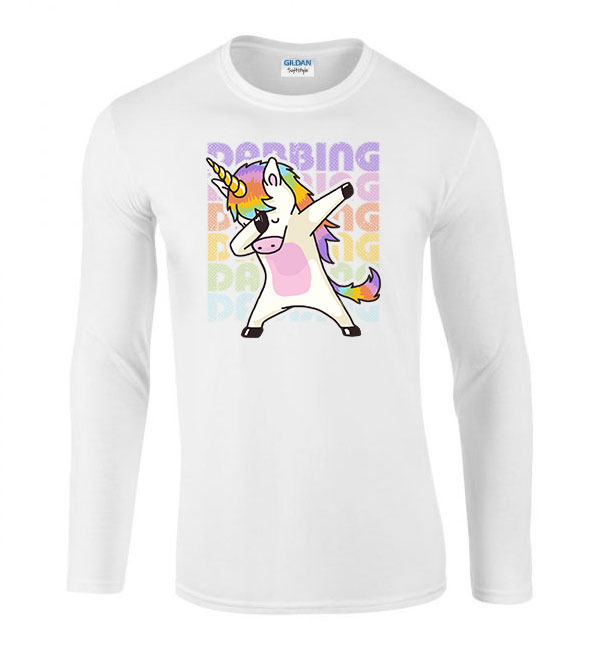 dabbing unikornis unicorn Fehér Férfi Hosszú Ujjú Póló