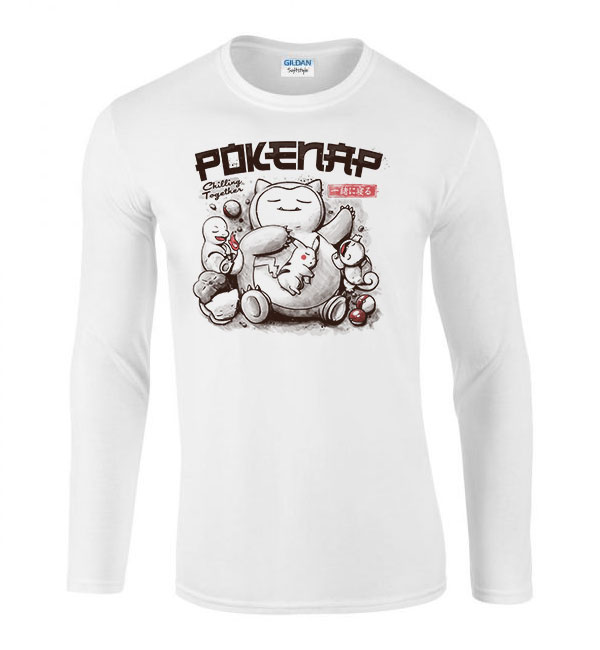 pokemon snorlax pikachu charmander alvós alvás Fehér Férfi Hosszú Ujjú Póló