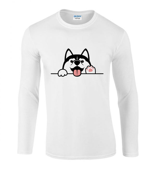 husky kutya Fehér Férfi Hosszú Ujjú Póló