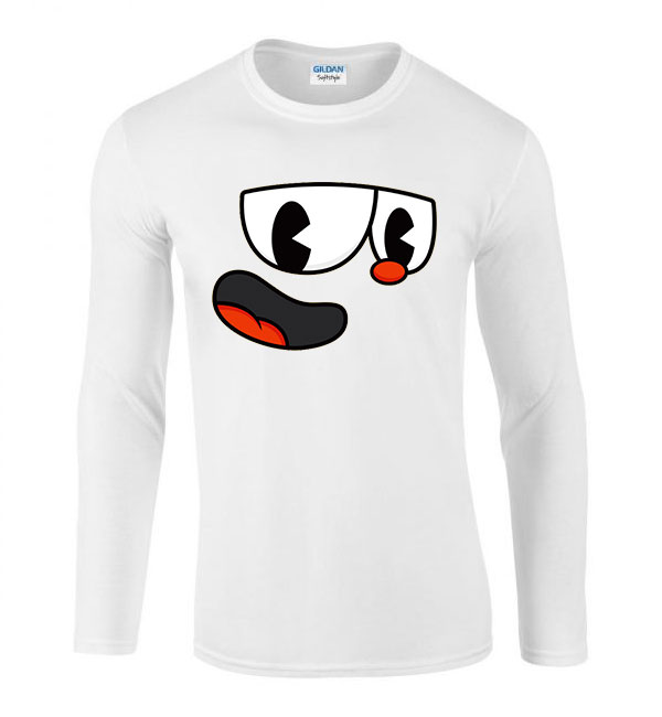 cuphead Fehér Férfi Hosszú Ujjú Póló