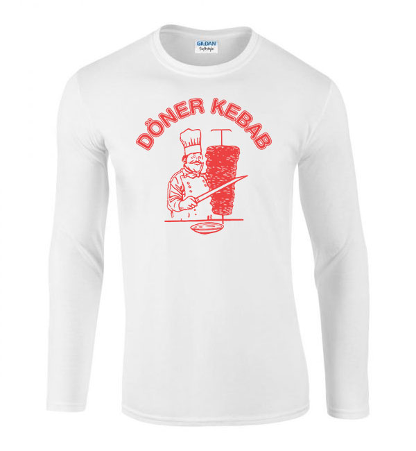 Döner Kebab Fehér Férfi Hosszú Ujjú Póló