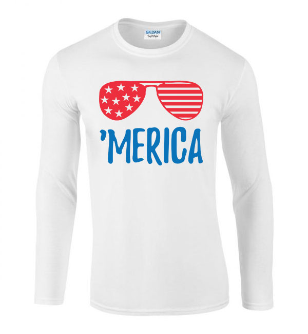 merica america Fehér Férfi Hosszú Ujjú Póló