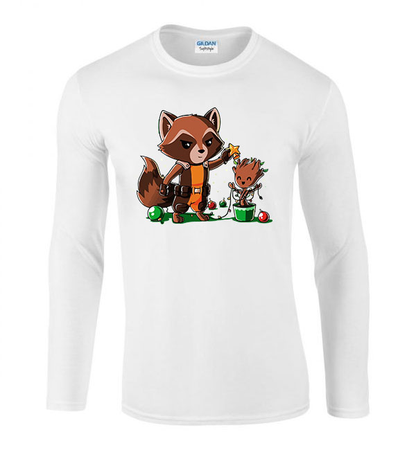 groot rocket raccoon Fehér Férfi Hosszú Ujjú Póló