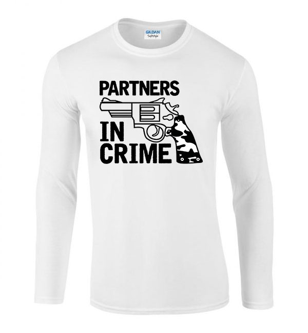 Partners In Crime páros pároknak Fehér Férfi Hosszú Ujjú Póló