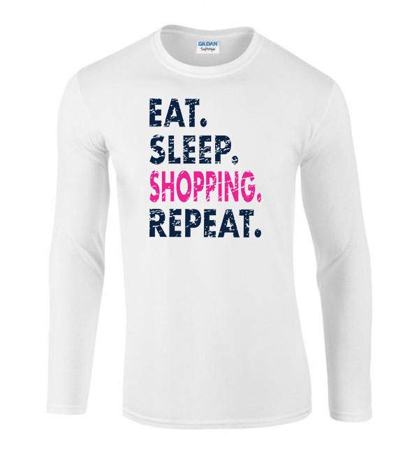 eat sleep shopping shoppingolás Fehér Férfi Hosszú Ujjú Póló