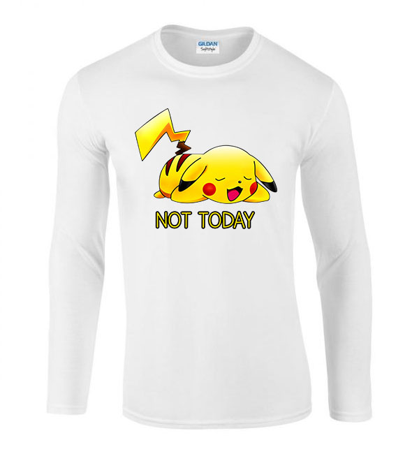 not today pikachu pokemon Fehér Férfi Hosszú Ujjú Póló