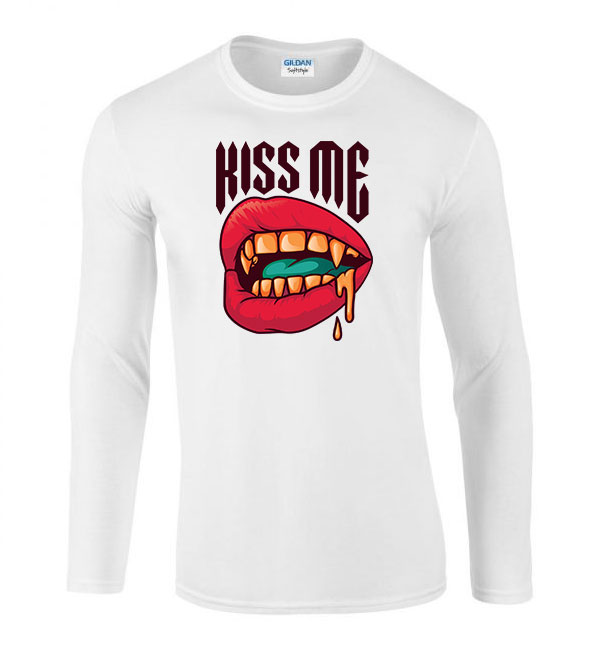 kiss me lips ajak Fehér Férfi Hosszú Ujjú Póló