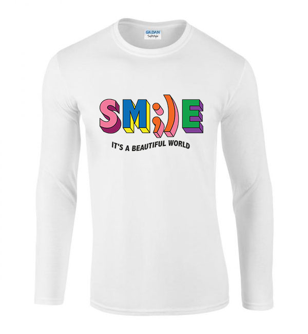 Smile mosolyogj its a beautiful world Fehér Férfi Hosszú Ujjú Póló