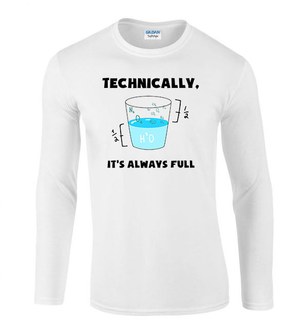 a pohár félig üres félig tele van fizika oxigén Fehér Férfi Hosszú Ujjú Póló