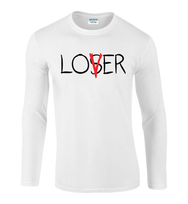 lover loser az stephen king it pennywise Fehér Férfi Hosszú Ujjú Póló