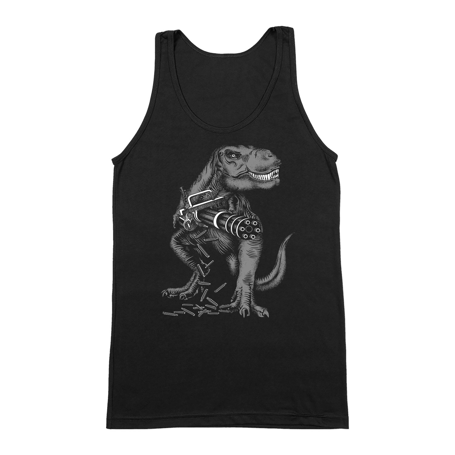 t-rex dino dinosaurus machine gun gépfegyver Fekete Férfi Trikó