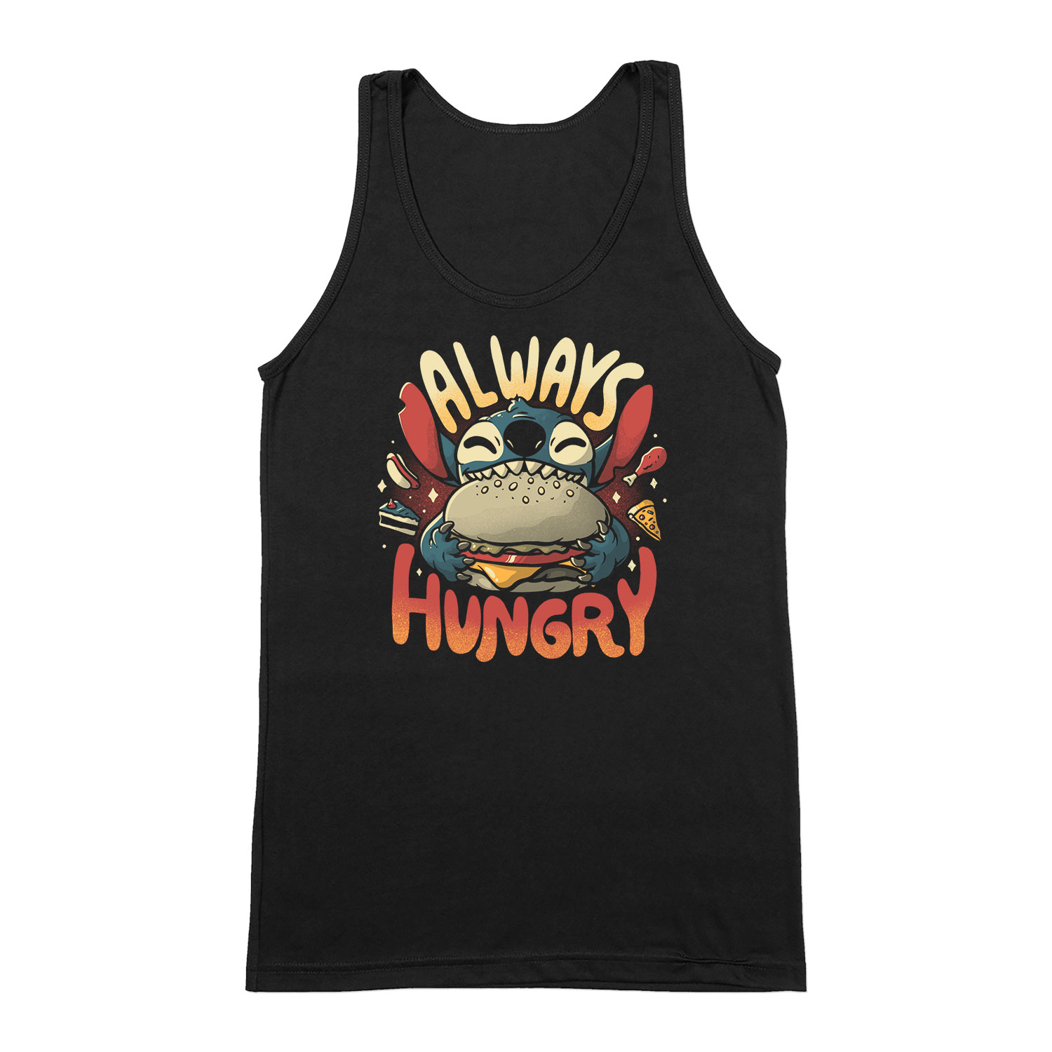 hamburger éhes stitch Fekete Férfi Trikó