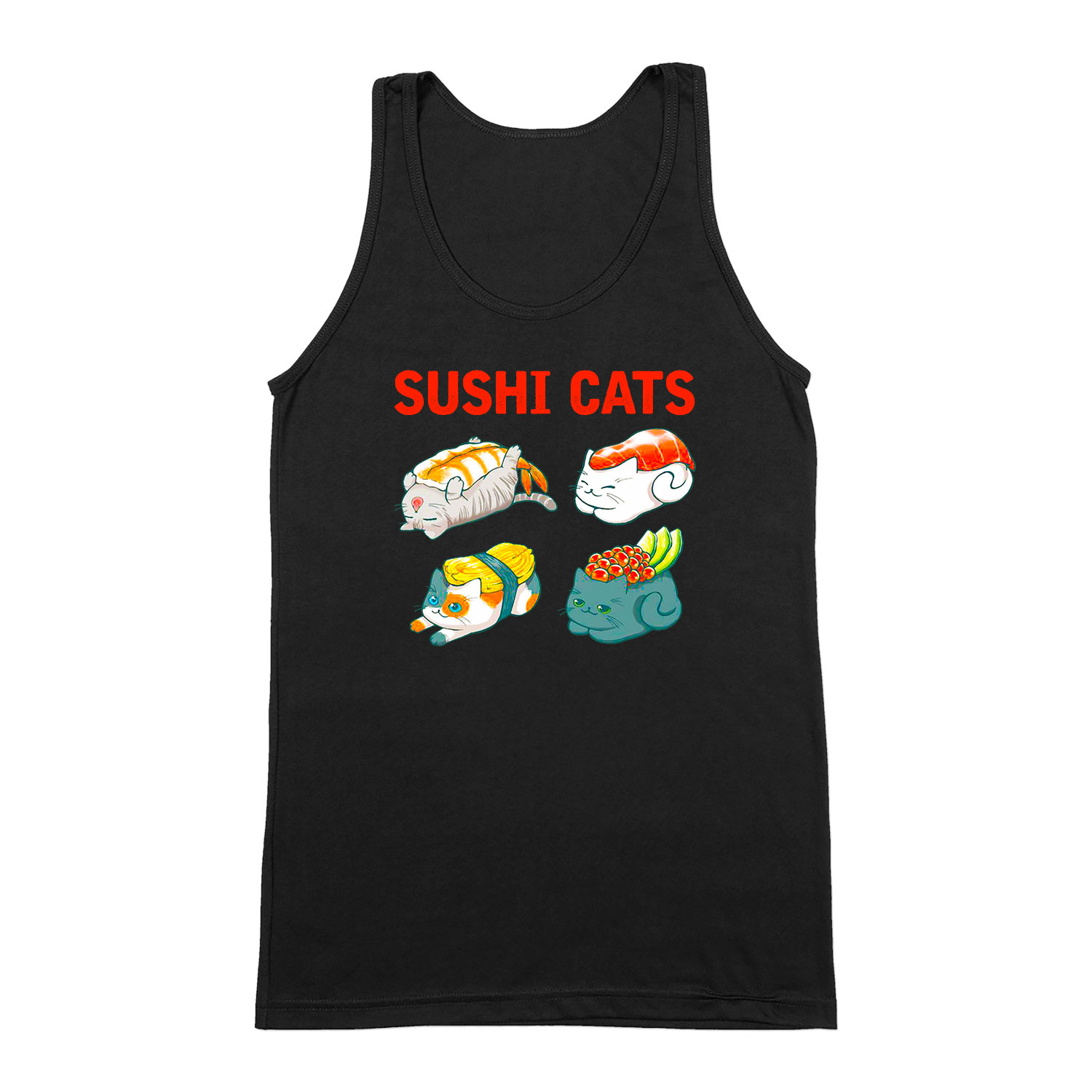 macska macskás cica cicás szusi sushi Fekete Férfi Trikó