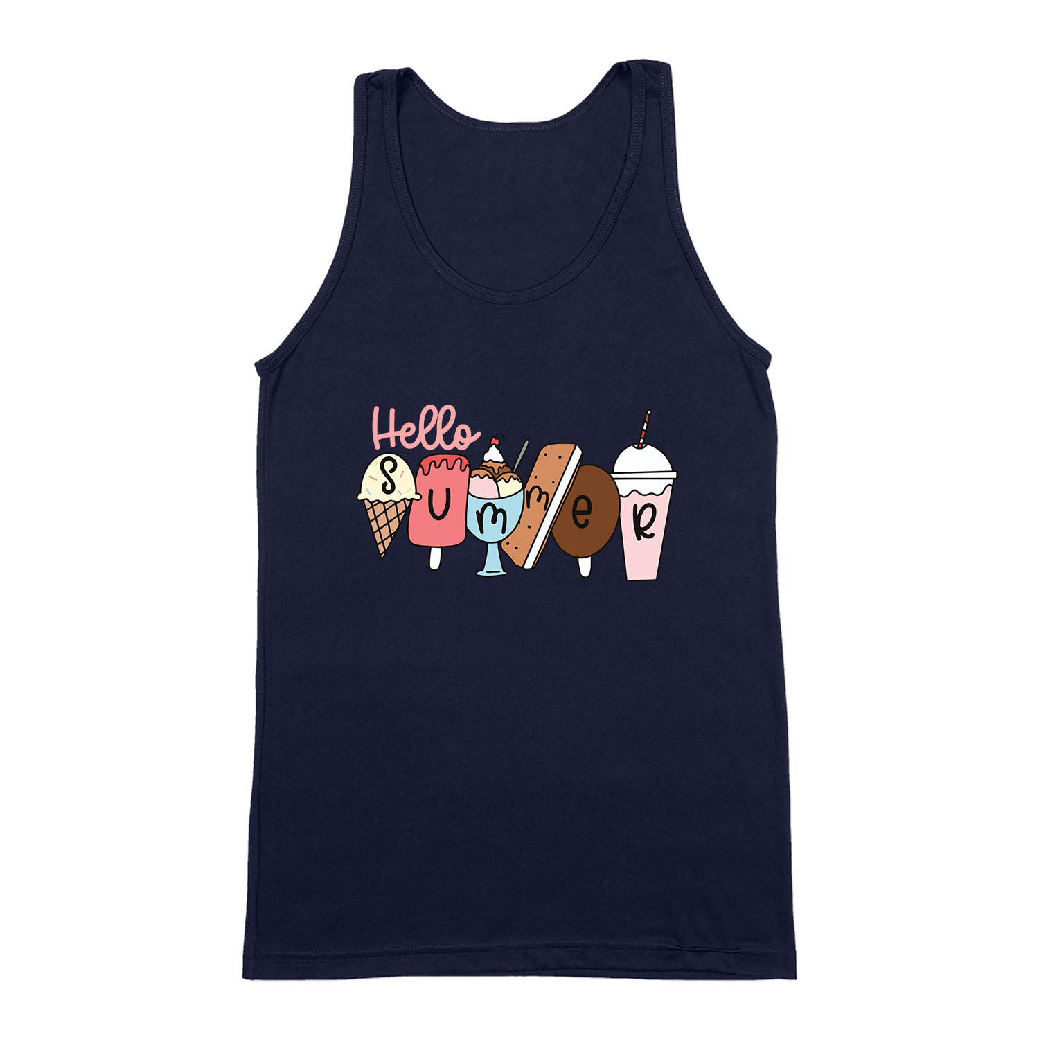 hello summer nyár fagyi nyaralás shake Sötétkék Férfi Trikó