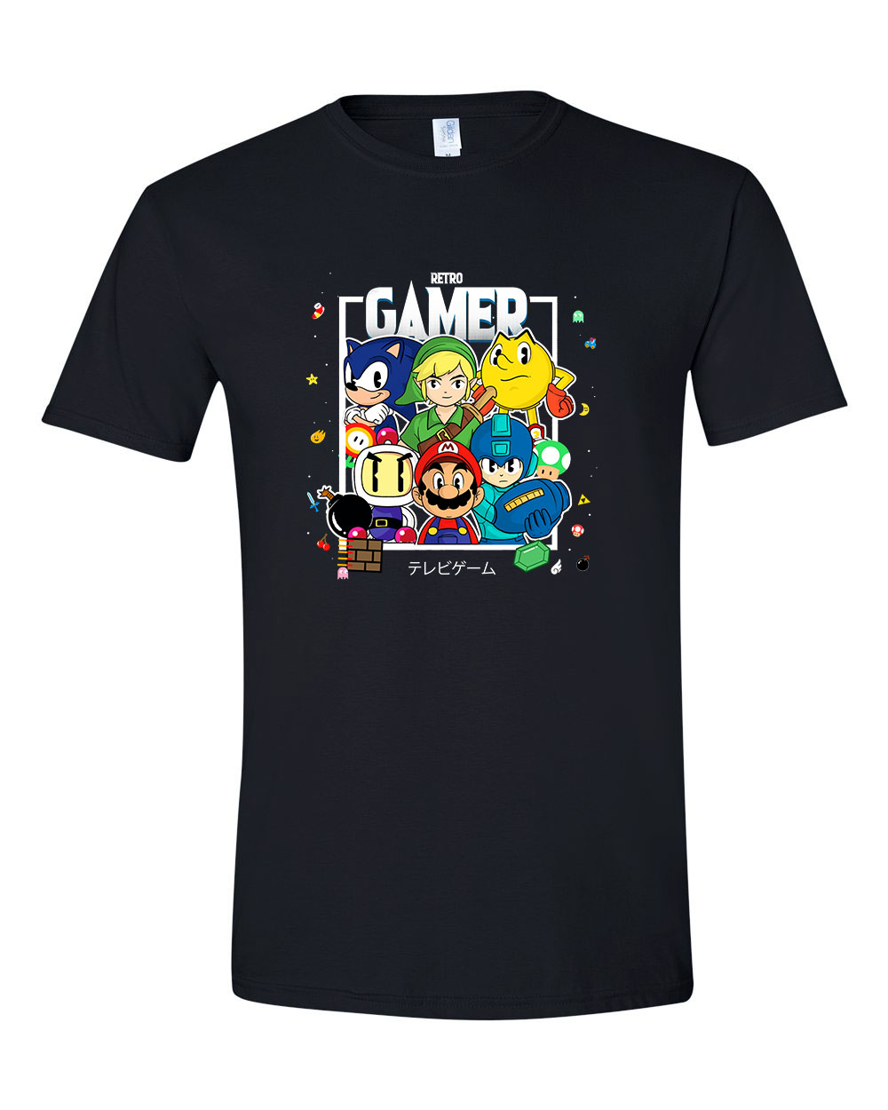 sonic mario zelda pac man megamen bomberman Fekete Férfi Póló