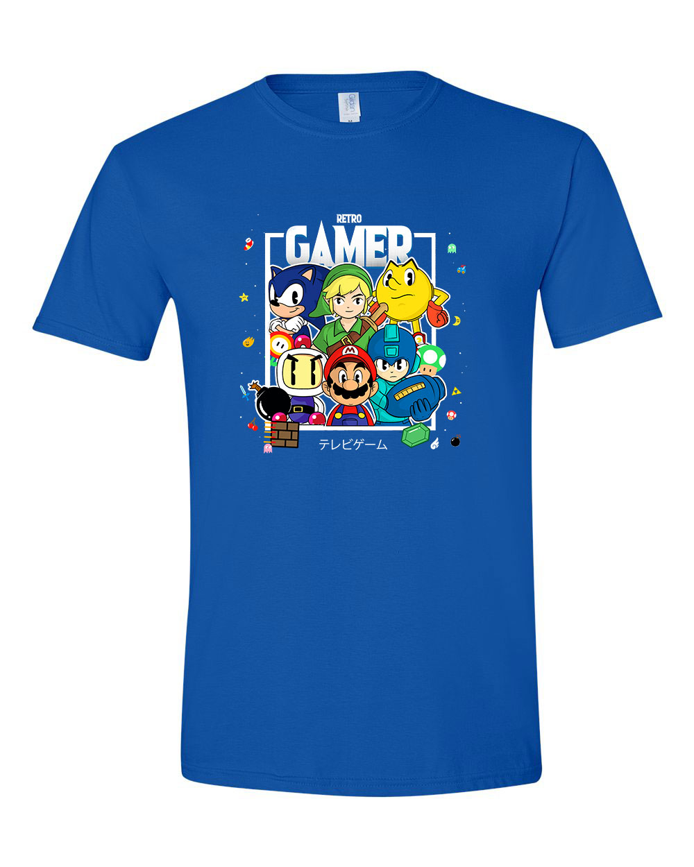 gamer sonic mario pacman zelda Kék Férfi Póló