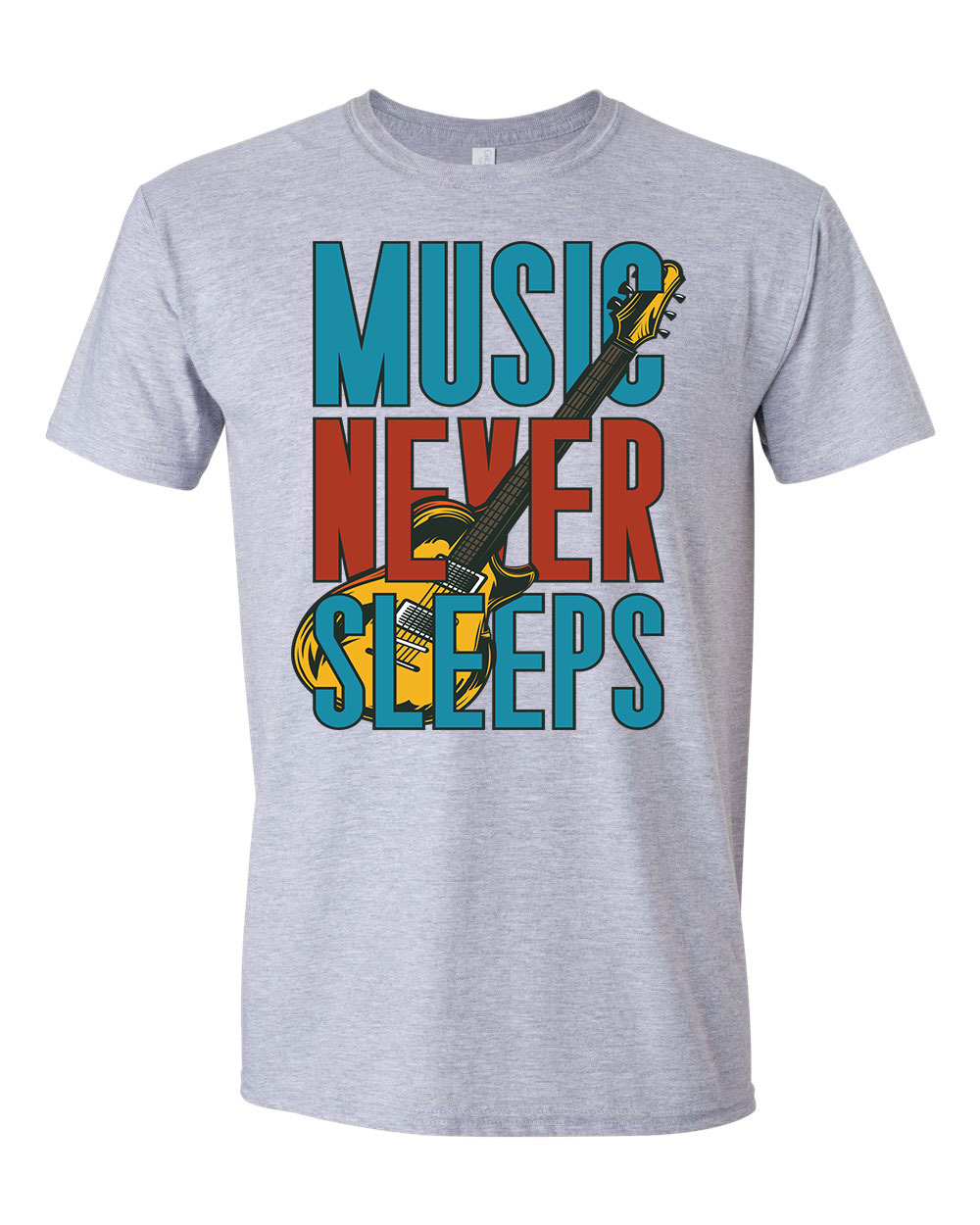 Music Never Sleeps gitár gitáros Sportszürke Férfi Póló
