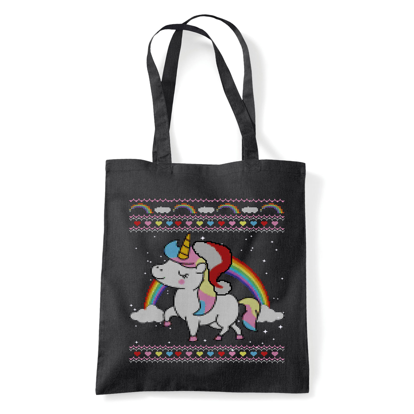 unikornis karácsonyos Fekete Shopper Vászontáska