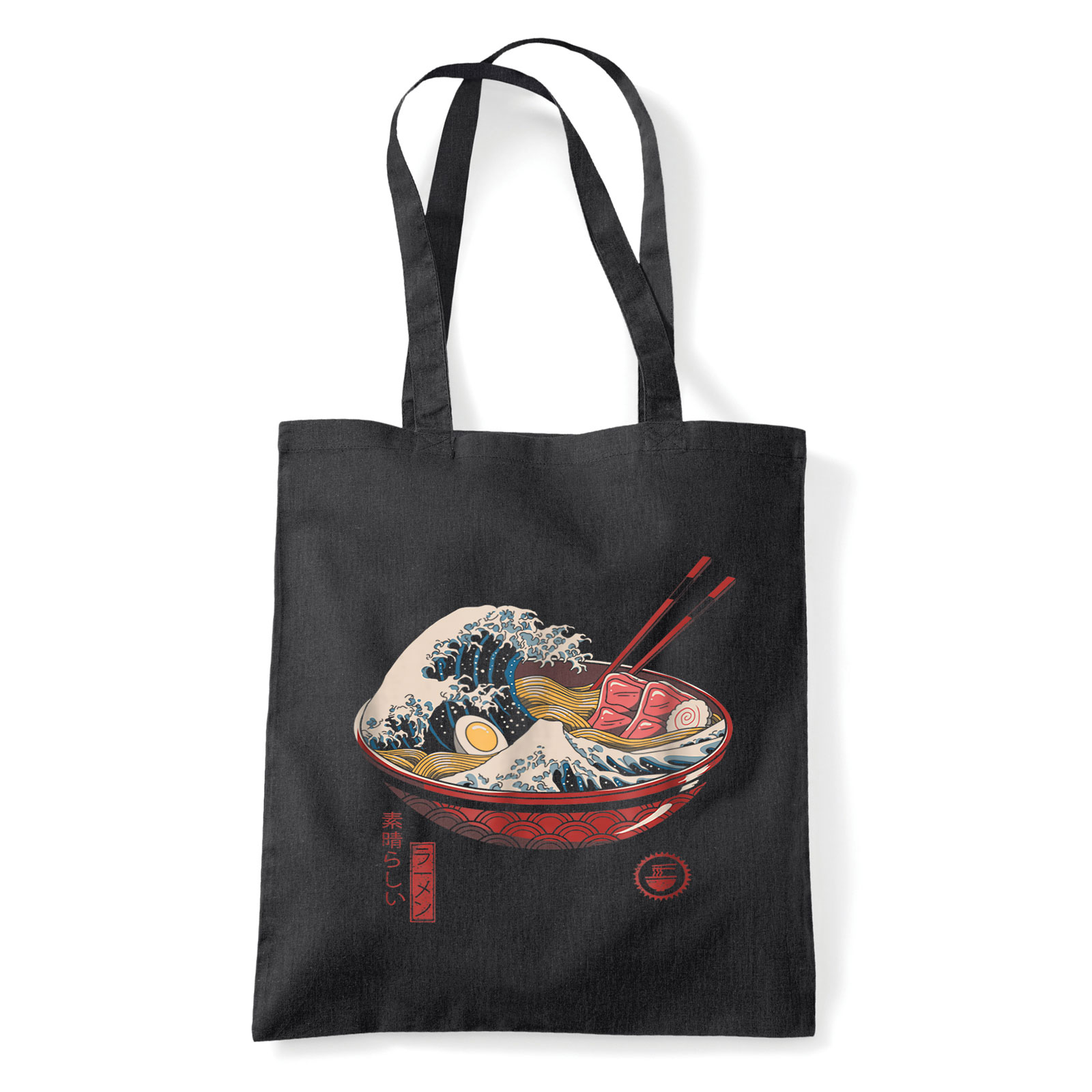 kanagava hullám ramen japán Fekete Shopper Vászontáska