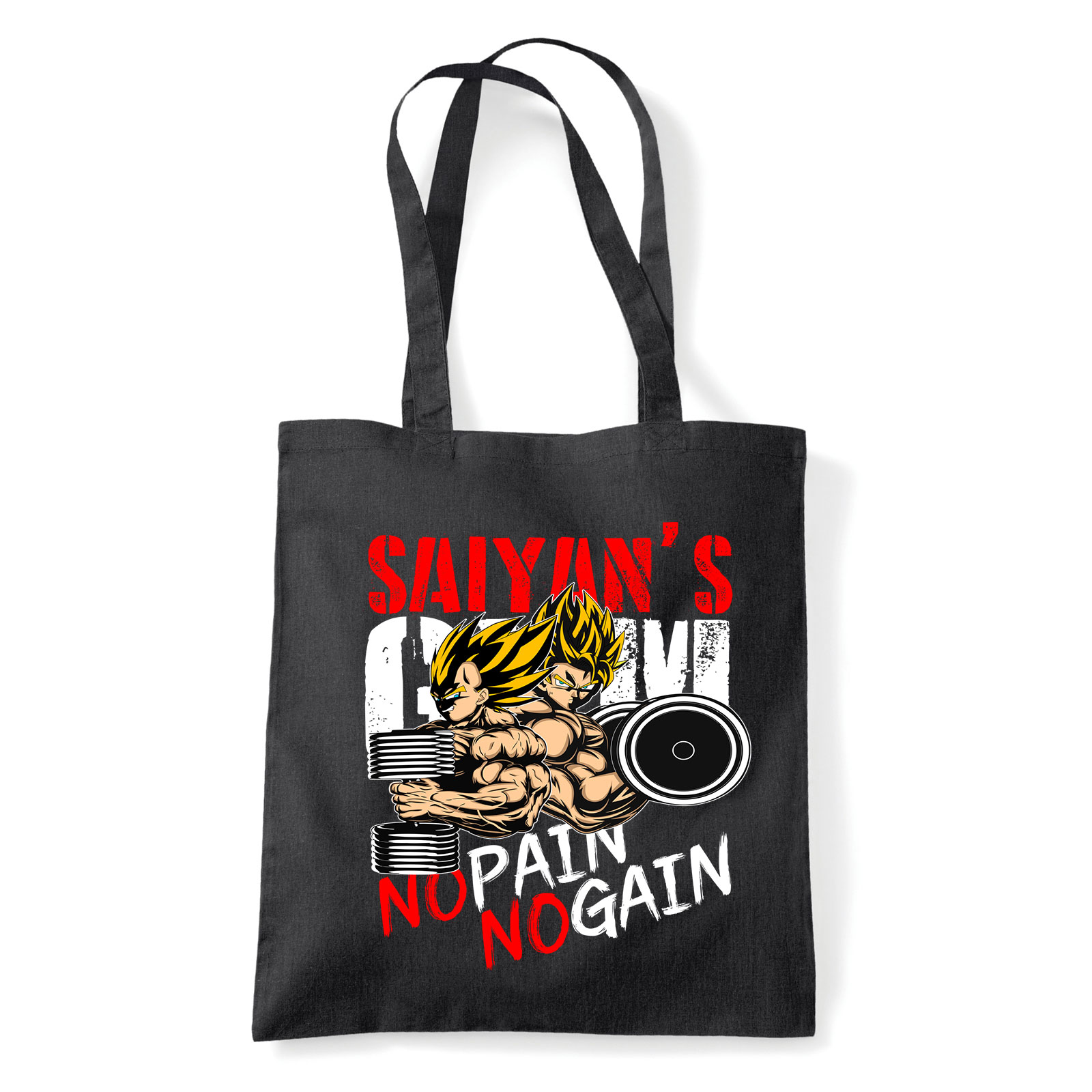 kondi edzés gym no pain no gain son goku vegeta Fekete Shopper Vászontáska