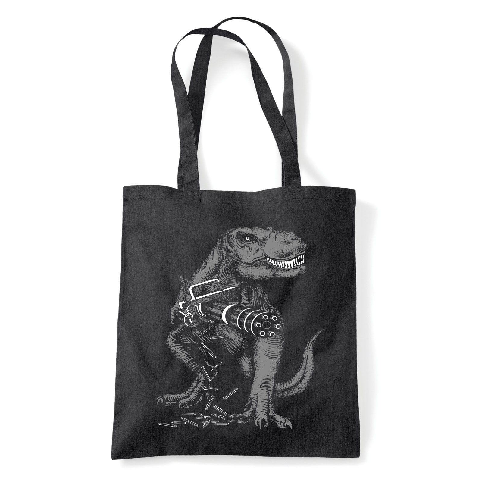 t-rex dino dinosaurus machine gun gépfegyver Fekete Shopper Vászontáska