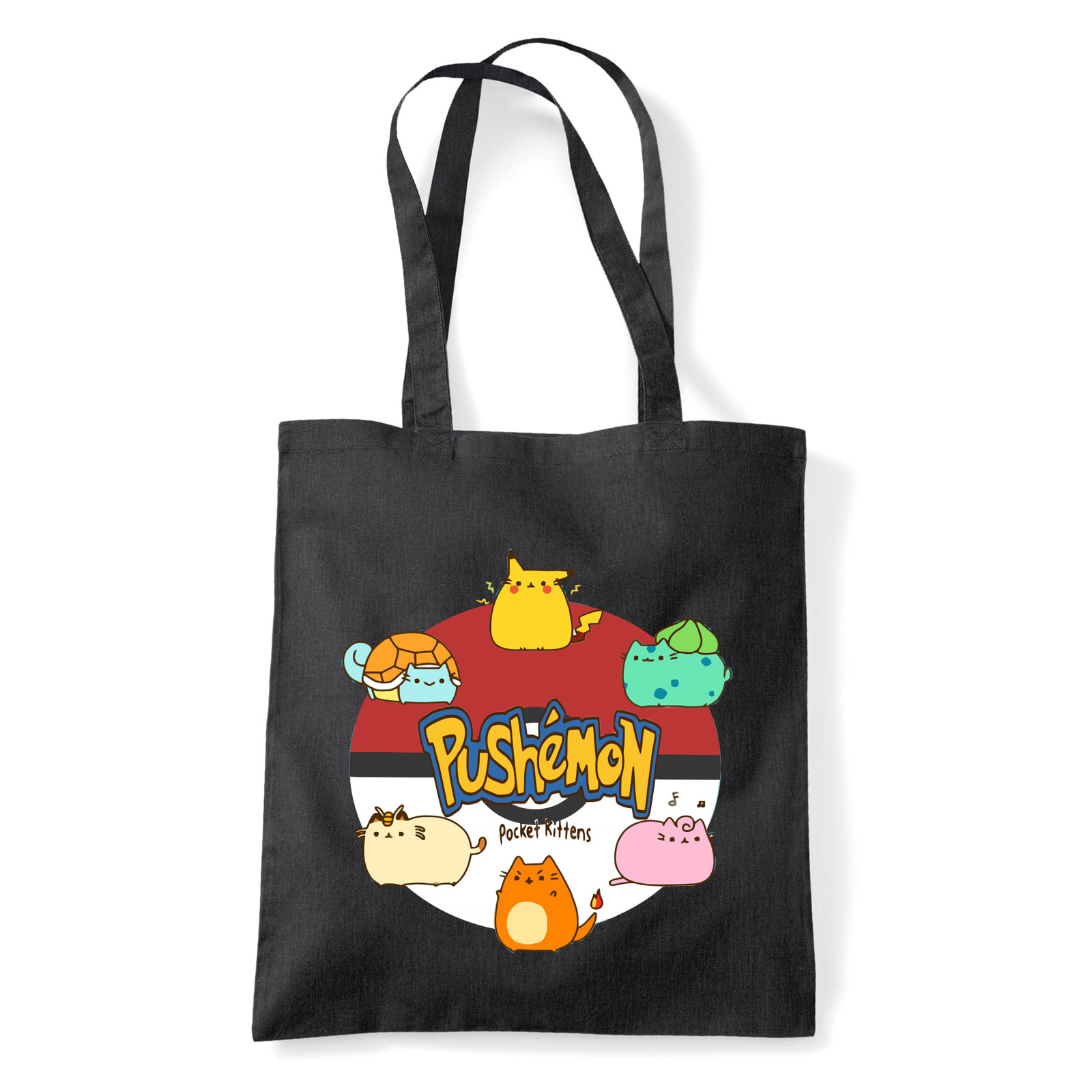 pokemon pusheen macska macskás Fekete Shopper Vászontáska