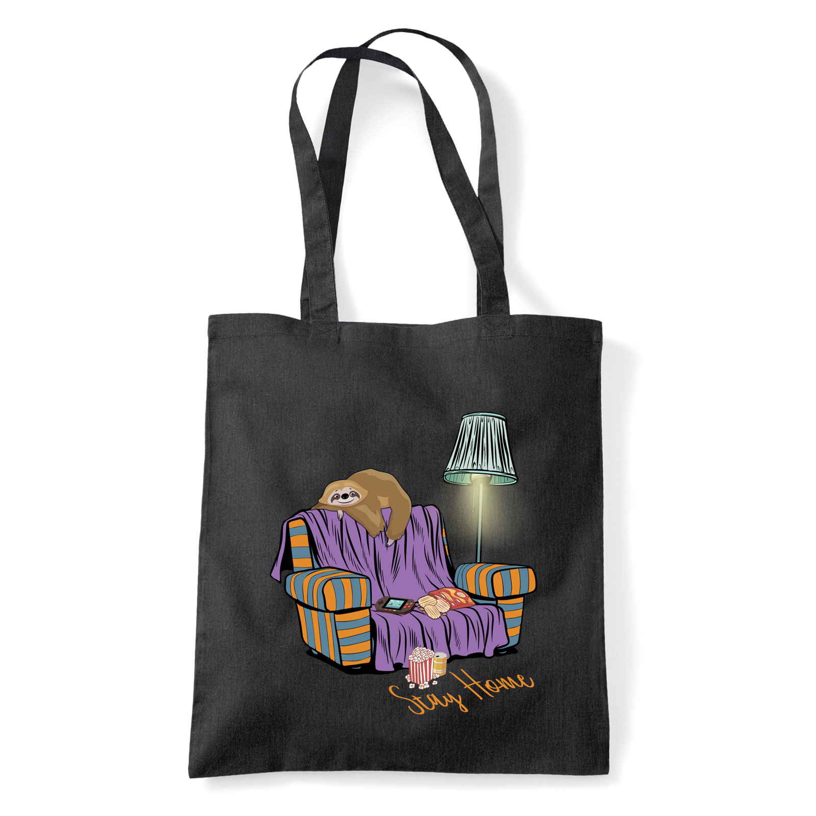 lajhár stay home maradj otthon lusta Fekete Shopper Vászontáska