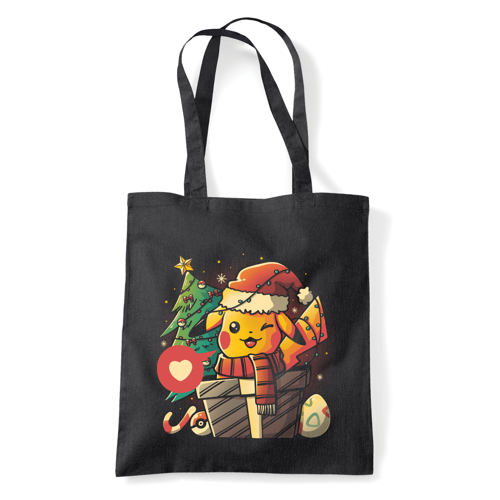 pikachu pokermon karácsony ronda pulcsi Fekete Shopper Vászontáska