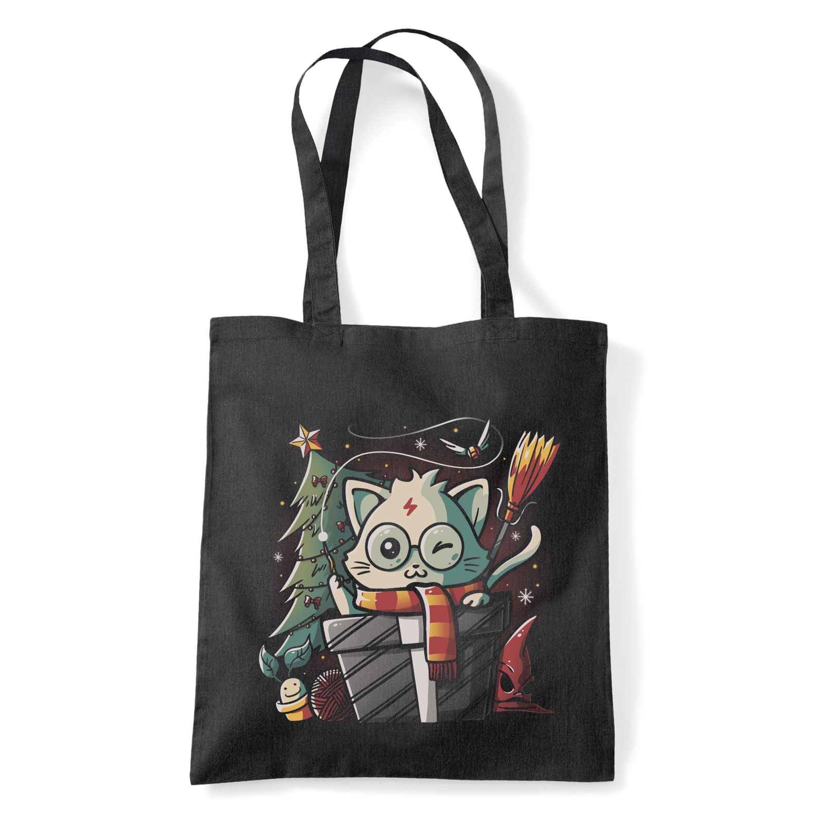 macska macskás cica cicás karácsony Fekete Shopper Vászontáska