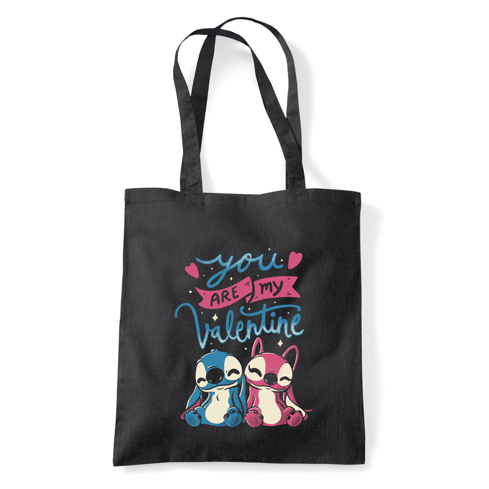 stitch valentin nap Fekete Shopper Vászontáska